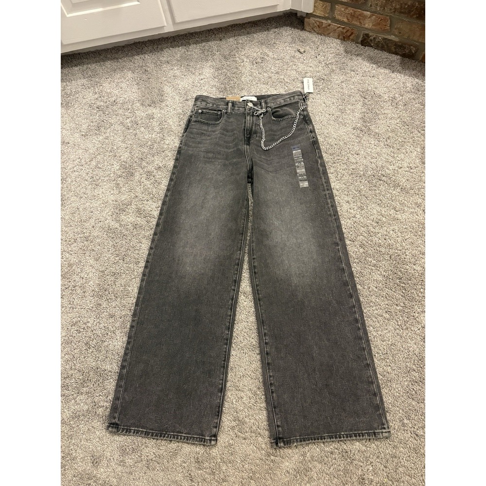 PacSun Jeans Mens 28x30 Black Extreme Baggy Wide Cotton Streetwear W Chain NWT